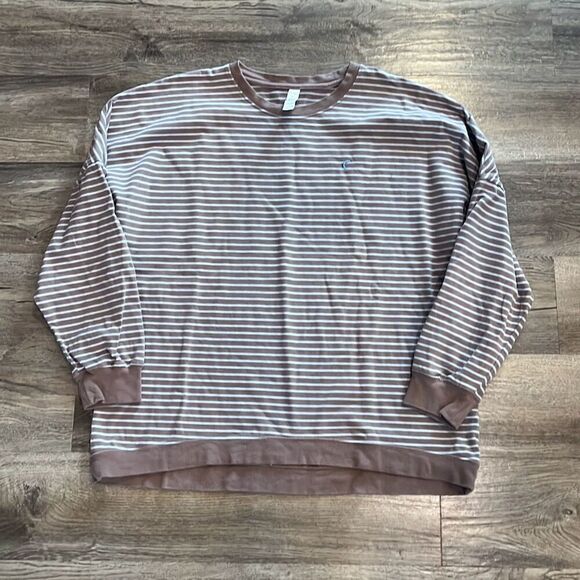 Zyia Dust Striped Cropped Crewneck Sweatshirt Large - Picture 2 of 5